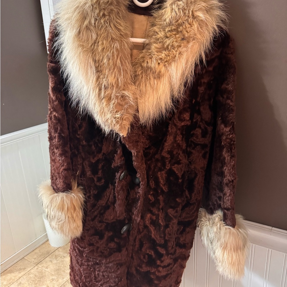 Brown and Cream Teddy Jacket with Plush Fur Trim